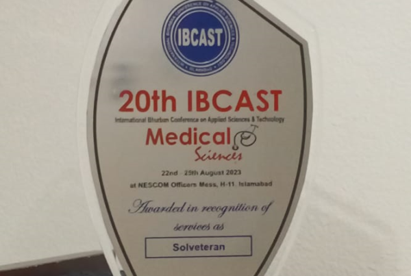 solveteran event management services awarded a shield by client multimedia p3 smdscreen digital standee stalls baloon arch works decor achievement 20th ibcast nescom 2023 islamabad
